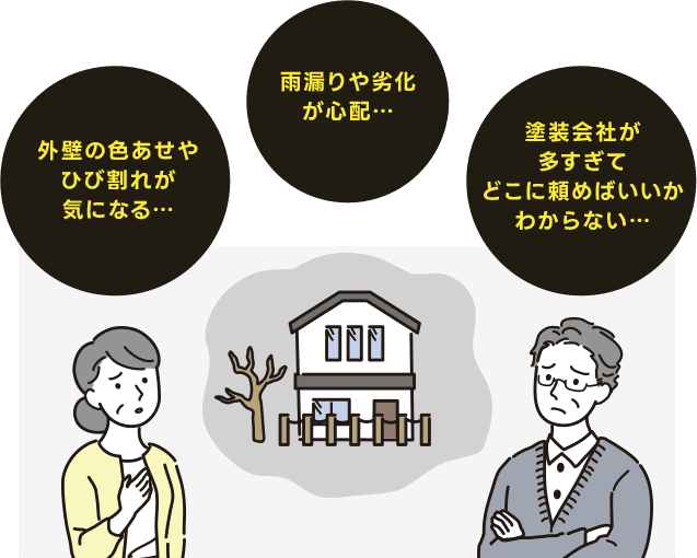 外壁の色あせや ひび割れが気になる…雨漏りや劣化が心配…塗装会社が多すぎてどこに頼めばいいかわからない…